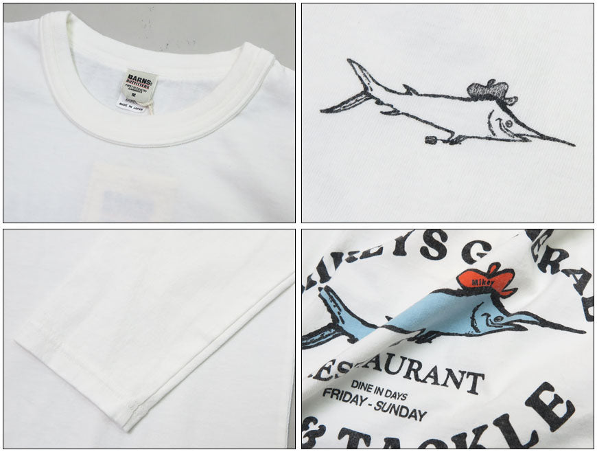 バーンズ BARNS 長袖 タフネック プリント Tシャツ ”Mikey's Generals” BR-24327【2024-25年秋冬新作】
