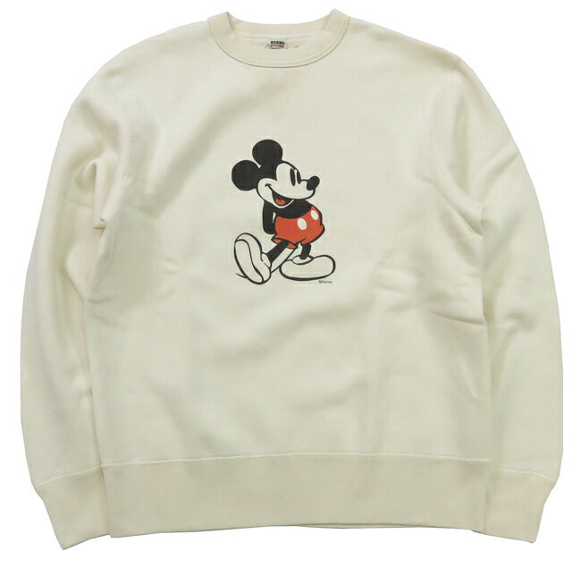 バーンズ BARNS 長袖 COZUN 両Vガセット クルーネック スウェット トレーナー プリント Mickey Mouse BR-24391【2024-25年秋冬新作】