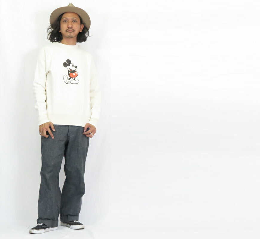 バーンズ BARNS 長袖 COZUN 両Vガセット クルーネック スウェット トレーナー プリント Mickey Mouse BR-24391【2024-25年秋冬新作】