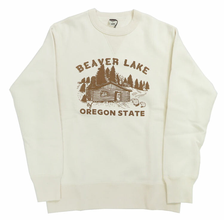 バーンズ BARNS 長袖 COZUN 両Vガセット クルーネック スウェット トレーナー プリント "BEAVER LAKE" BR-24393【2024-25年秋冬新作】