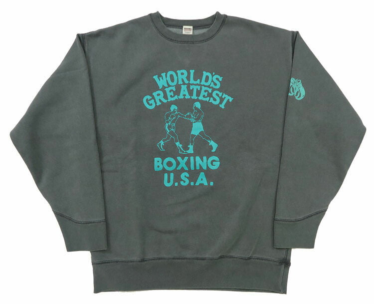 バーンズ BARNS 長袖 クルーネック スウェット アスレチックシリーズ トレーナー プリント ピグメント染め ”Boxing” BR-24444【2024-25年秋冬新作】
