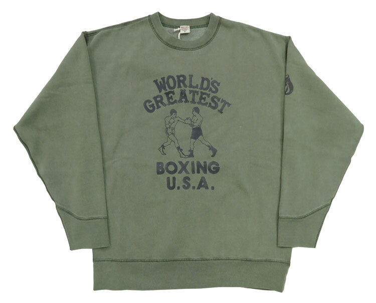 バーンズ BARNS 長袖 クルーネック スウェット アスレチックシリーズ トレーナー プリント ピグメント染め ”Boxing” BR-24444【2024-25年秋冬新作】