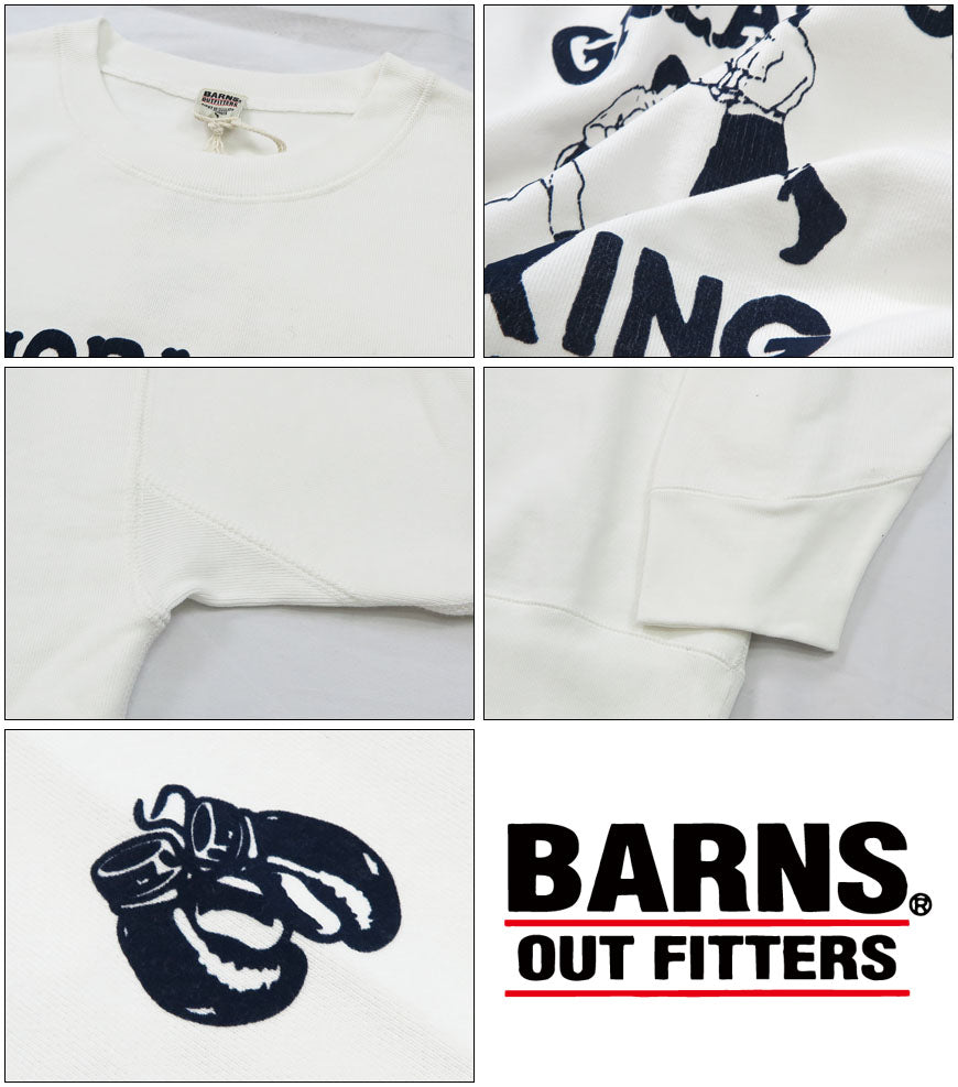 バーンズ BARNS 長袖 クルーネック スウェット アスレチックシリーズ トレーナー プリント ピグメント染め ”Boxing” BR-24444【2024-25年秋冬新作】
