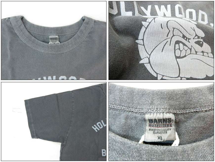 バーンズ BARNS 半袖 バインダーネック カレッジロゴ プリント Tシャツ