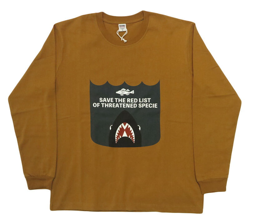 バーンズ BARNS 長袖 ”SAVE THE RED LIST” HOT-SHOT LS TEE プリント Tシャツ BR-25422【2025年秋冬新作】