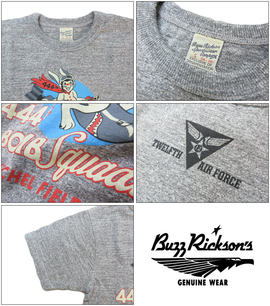 バズリクソンズ BUZZ RICKSON'S スラブヤーン 半袖 Tシャツ プリント "SLUB YARN T-SHIRT 444th BOMB SQ" BR79560【2025年春夏新作】