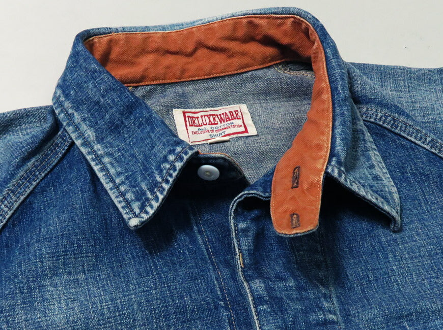 デラックスウェア DELUXEWARE 10.5oz デニム ワークシャツ ユーズドウォッシュ 40s DENIM インディゴ 7640AG 【2025年春夏新作】
