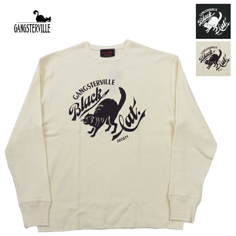 GANGSTERVILLE ギャングスタービル 長袖 クルーネック ワッフルTシャツ BLACK CAT SOCIETY GSV-24-AW-16 GLAD HAND グラッドハンド 【2024-25年秋冬新作】