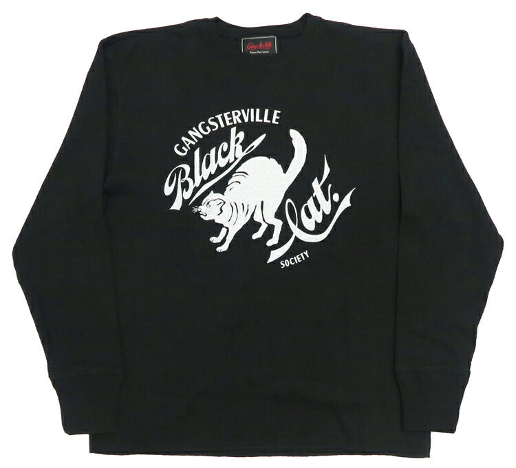 GANGSTERVILLE ギャングスタービル 長袖 クルーネック ワッフルTシャツ BLACK CAT SOCIETY GSV-24-AW-16 GLAD HAND グラッドハンド 【2024-25年秋冬新作】