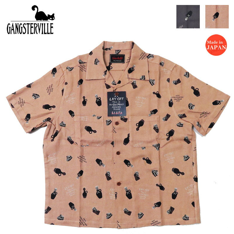 GANGSTERVILLE ギャングスタービル 半袖 リネン/コットン オープンカラー ワークシャツ POISON GLAD HAND グラッドハンド GSV5110 【2025年春夏新作】