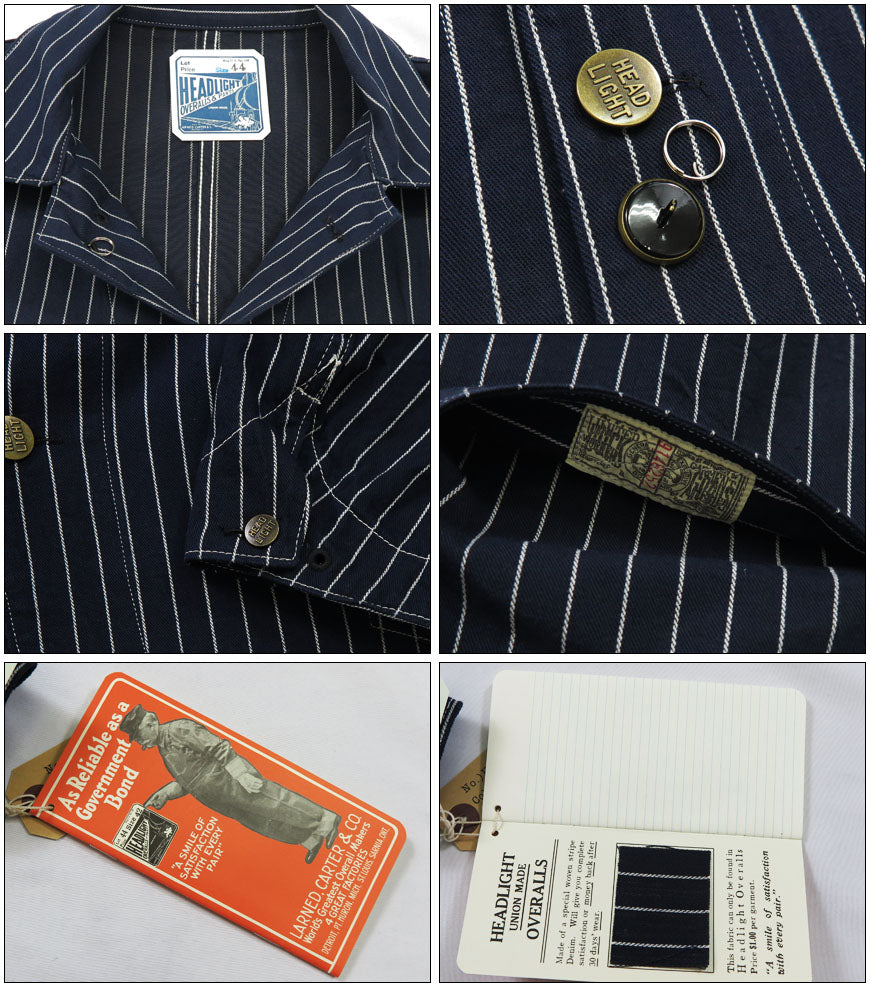 HEADLIGHT ヘッドライト 実名復刻 8oz. SPECIAL WOVEN STRIPE DENIM ワーク コート カバーオール ジャケット SUGAR CANE シュガーケーン HD15647 【2024-25年秋冬新作】