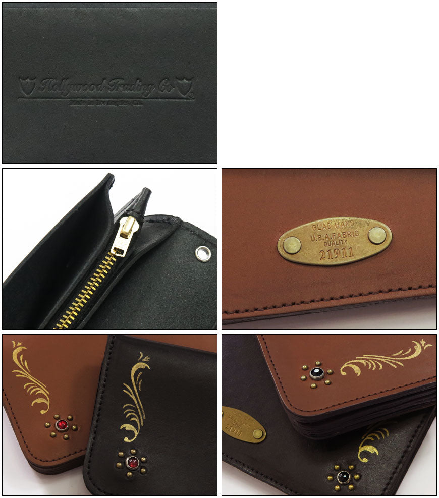 GLAD HAND × HTC スタッズ & ハンドペイント ロング ウォレット 財布 Hollywood Trading Company 牛革 グラッドハンド 【2024-25年秋冬新作】