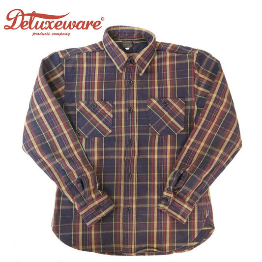 デラックスウェア DELUXEWARE 長袖 ヘビーネル シャツ チェック BLUE OMBRE HV-55【2025年春夏新作】