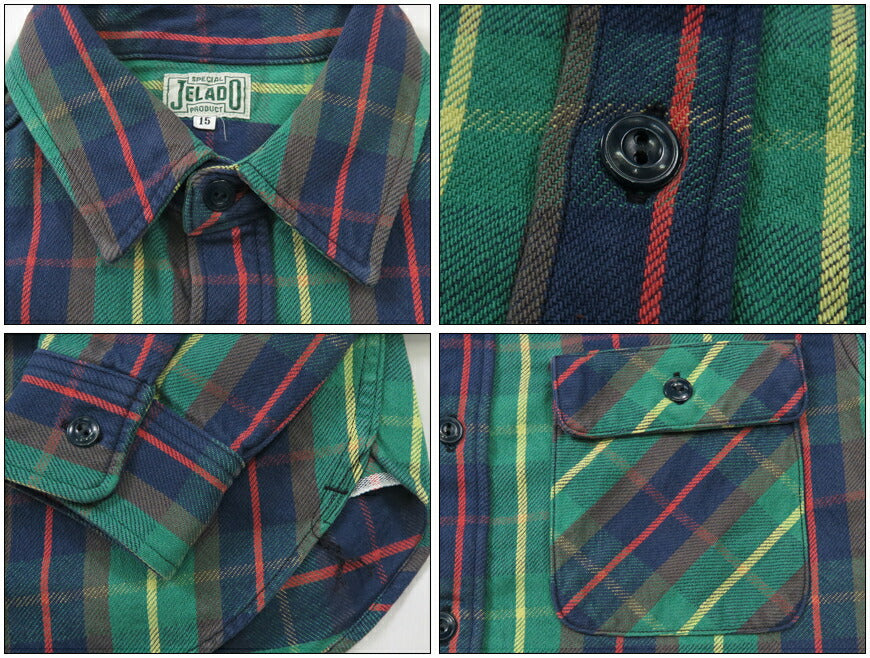 JELADO ジェラード 長袖 フランネル シャツ ショート丈 サイズS~XL Unionworkers Shirt Short チェック柄 JP02125 【2024-25年秋冬新作】