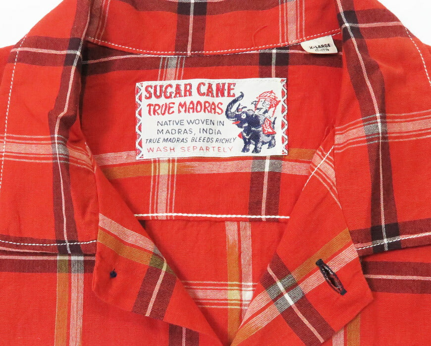シュガーケーン SUGAR CANE 半袖 マドラスチェック オープンカラー シャツ SC39516 【2025年春夏新作】
