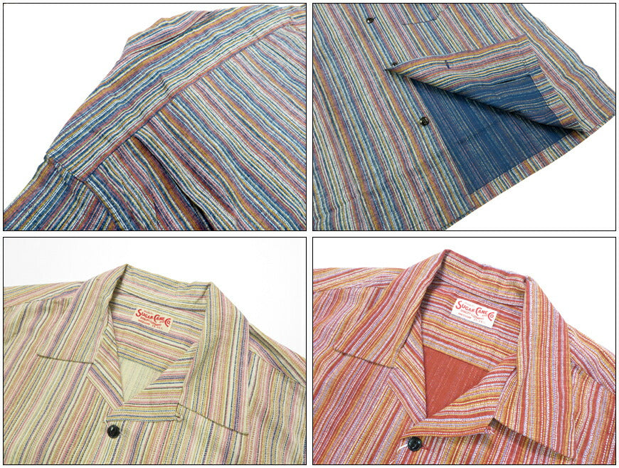 シュガーケーン SUGAR CANE 半袖 マルチストライプ オープンカラーシャツ MULTI STRIPE OPEN SHIRT SC39520【2025年春夏新作】