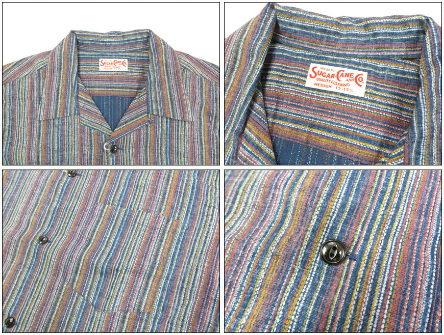 シュガーケーン SUGAR CANE 半袖 マルチストライプ オープンカラーシャツ MULTI STRIPE OPEN SHIRT SC39520【2025年春夏新作】