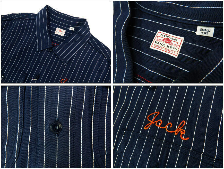 シュガーケーン SUGAR CANE コークストライプ 半袖 ワーク シャツ チェーンステッチ刺繍 COKE STRIPE WORK SHIRT with CHAIN EMBROIDERED SC39528【2025年春夏新作】