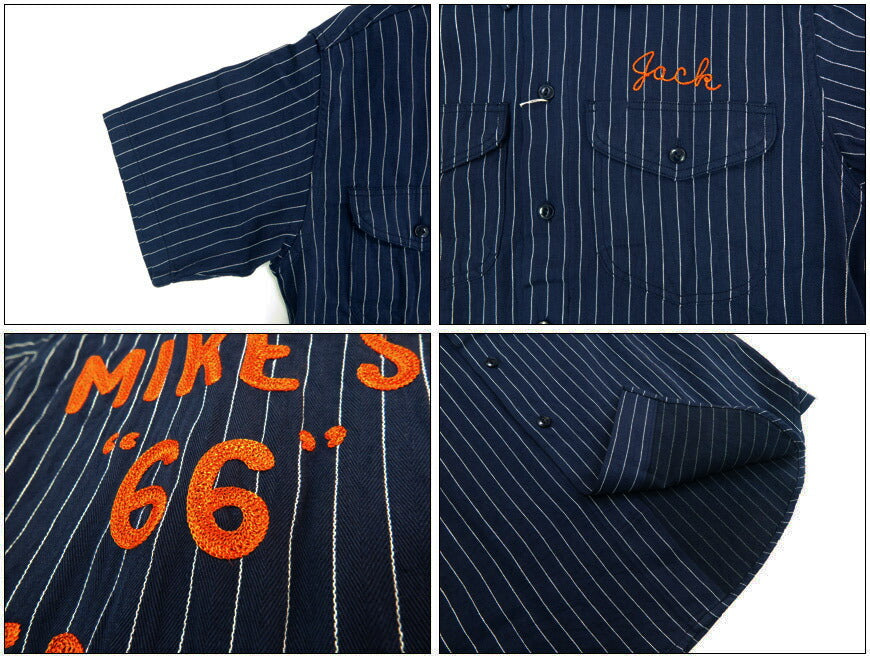シュガーケーン SUGAR CANE コークストライプ 半袖 ワーク シャツ チェーンステッチ刺繍 COKE STRIPE WORK SHIRT with CHAIN EMBROIDERED SC39528【2025年春夏新作】