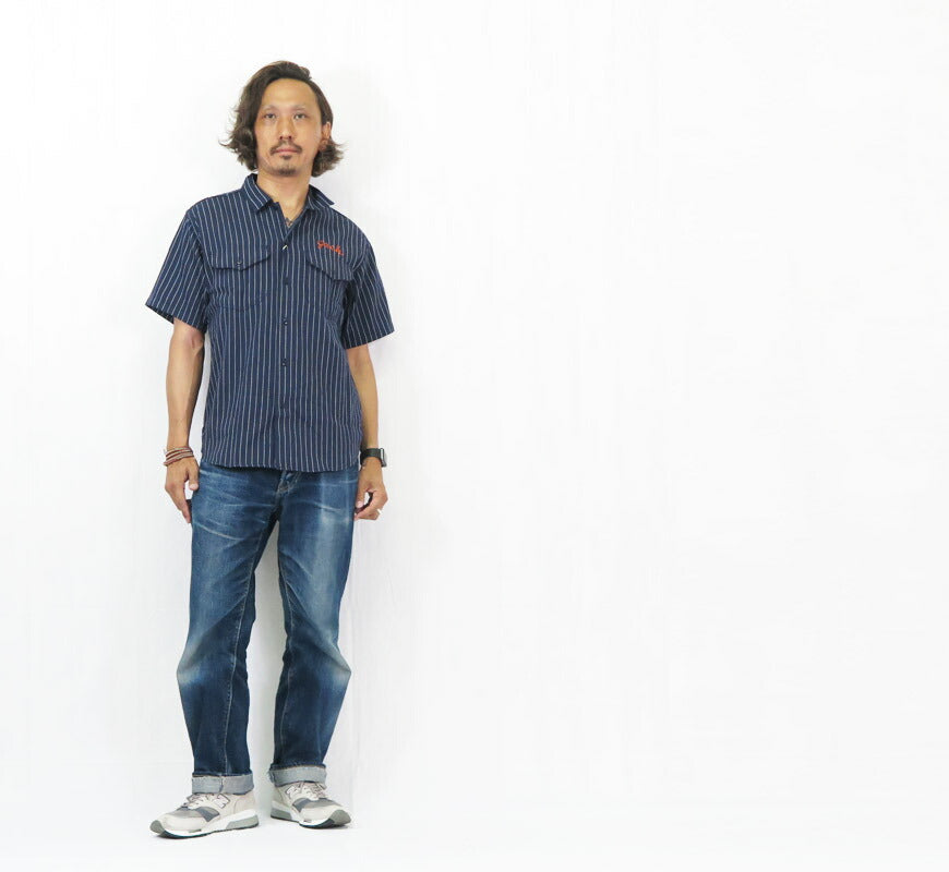 シュガーケーン SUGAR CANE コークストライプ 半袖 ワーク シャツ チェーンステッチ刺繍 COKE STRIPE WORK SHIRT with CHAIN EMBROIDERED SC39528【2025年春夏新作】