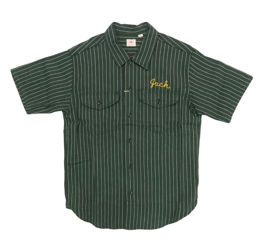 シュガーケーン SUGAR CANE コークストライプ 半袖 ワーク シャツ チェーンステッチ刺繍 COKE STRIPE WORK SHIRT with CHAIN EMBROIDERED SC39528【2025年春夏新作】