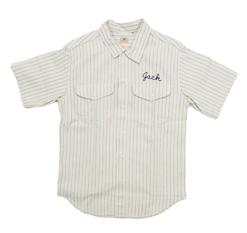 シュガーケーン SUGAR CANE コークストライプ 半袖 ワーク シャツ チェーンステッチ刺繍 COKE STRIPE WORK SHIRT with CHAIN EMBROIDERED SC39528【2025年春夏新作】
