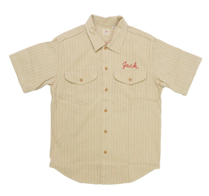 シュガーケーン SUGAR CANE コークストライプ 半袖 ワーク シャツ チェーンステッチ刺繍 COKE STRIPE WORK SHIRT with CHAIN EMBROIDERED SC39528【2025年春夏新作】