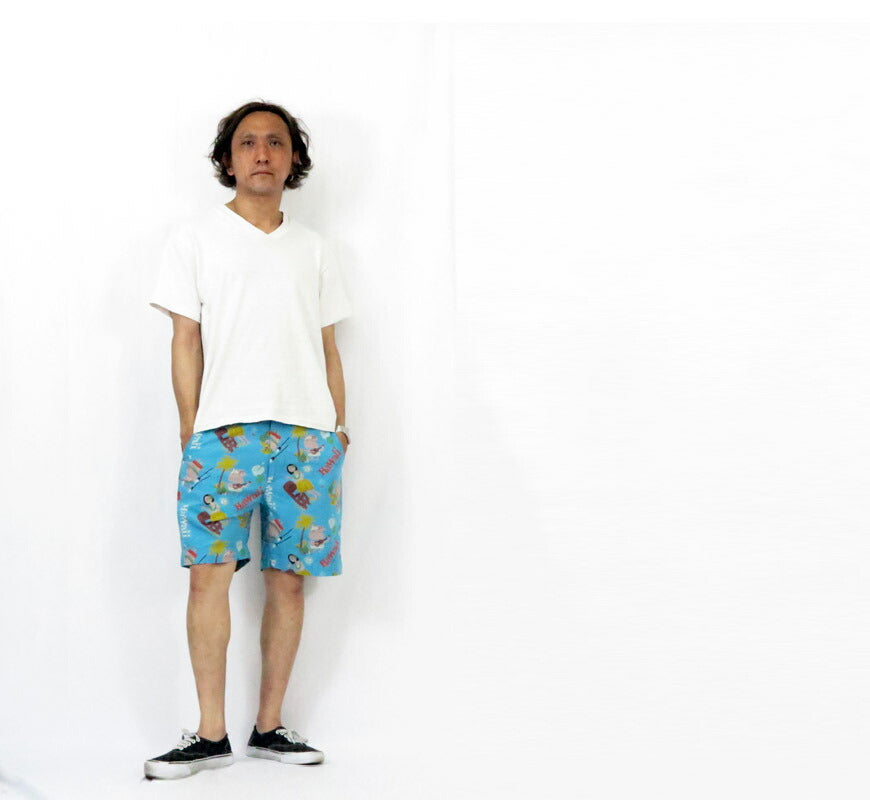 サンサーフ SUN SURF ショーツ ハーフパンツ シアサッカー生地 COTTON SEERSUCKER SHORTS “TRIP TO HAWAII” by 柳原良平 with MOOKIE SS52569