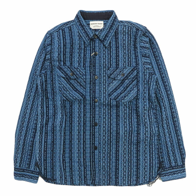 サムライジーンズ SAMURAI JEANS 藍ストライプ 刺し子 ワークシャツ日本製 SSS25-sks