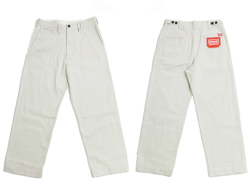 サムライジーンズ SAMURAI JEANS ジーンズ13oz へリンボーン ワイドトラウザーズ SWC600C-HBII オートミール