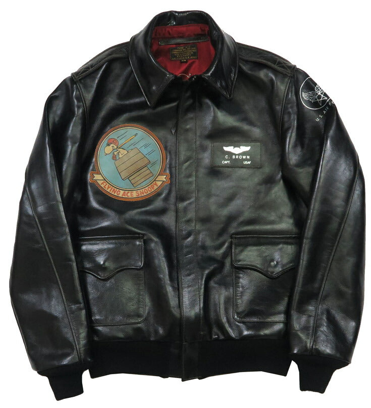 トイズマッコイ TOYS McCOY ブラック A-2 レザー フライトジャケット RWA CLOTHING CO. BLACK VER. RED LINING スヌーピー ハンドペイント SNOOPY SEARCHING FOR THE RED BARON ホースハイド 馬革 TMJ2502 【2025年春夏新作】