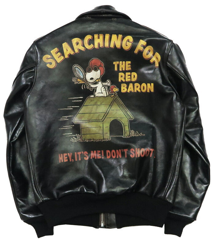 トイズマッコイ TOYS McCOY ブラック A-2 レザー フライトジャケット RWA CLOTHING CO. BLACK VER. RED LINING スヌーピー ハンドペイント SNOOPY SEARCHING FOR THE RED BARON ホースハイド 馬革 TMJ2502 【2025年春夏新作】