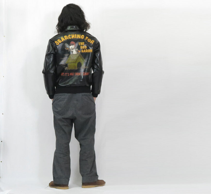 トイズマッコイ TOYS McCOY ブラック A-2 レザー フライトジャケット RWA CLOTHING CO. BLACK VER. RED LINING スヌーピー ハンドペイント SNOOPY SEARCHING FOR THE RED BARON ホースハイド 馬革 TMJ2502 【2025年春夏新作】