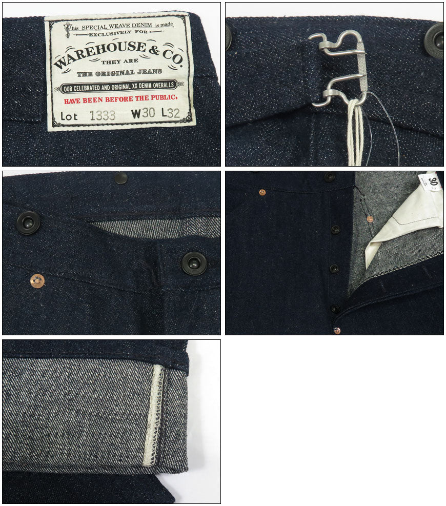 ウェアハウス WAREHOUSE Lot.1333 1910-15 No.3 デニム パンツ WAIST OVERALLS 【2025年春夏新作】