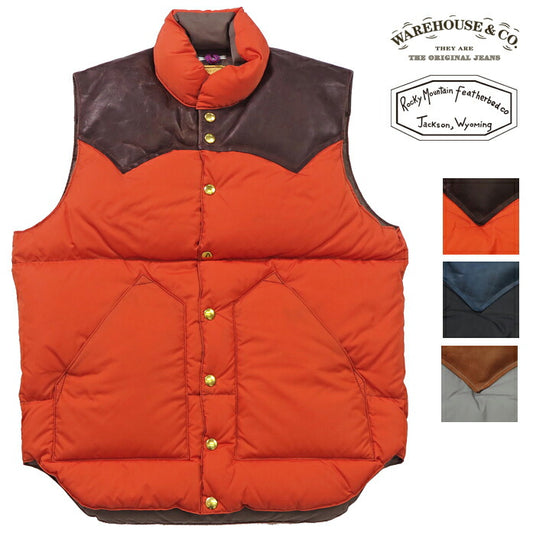 ウェアハウス WAREHOUSE ロッキーマウンテン フェザーベッド ROCKY MOUNTAIN FEATHERBED リップストップナイロン ダウンベスト ホースハイド レザーヨーク NYLON DOWN VEST ホワイトダックダウン WH2221 【2024-25年秋冬新作】
