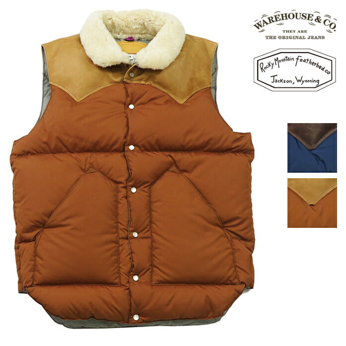ウェアハウス WAREHOUSE ロッキーマウンテン フェザーベッド ROCKY MOUNTAIN FEATHERBED リップストップナイロン クリスティ ダウンベスト ホースハイド レザーヨーク NYLON DOWN VEST ホワイトダックダウン WH2222 【2024-25年秋冬新作】