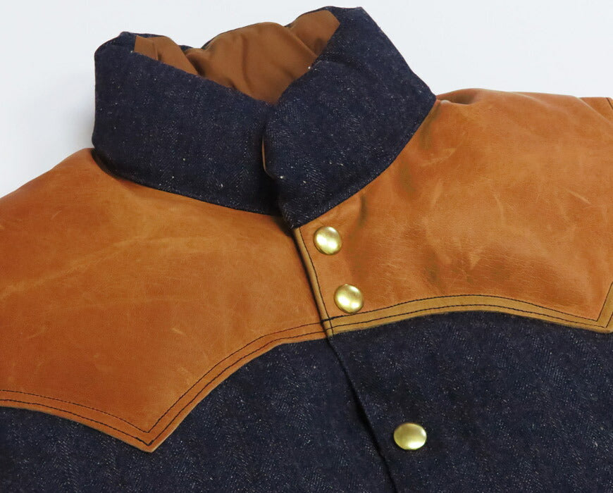 ウェアハウス WAREHOUSE ロッキーマウンテン フェザーベッド ROCKY MOUNTAIN FEATHERBED インディゴヘリンボーン ダウンベスト ホースハイド レザーヨーク NYLON DOWN VEST ホワイトダックダウン WH2237 【2025年秋冬新作】
