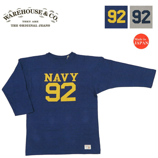 ウェアハウス WAREHOUSE Lot.4063 7分袖 Tシャツ フットボール NAVY92 【2025年秋冬新作】