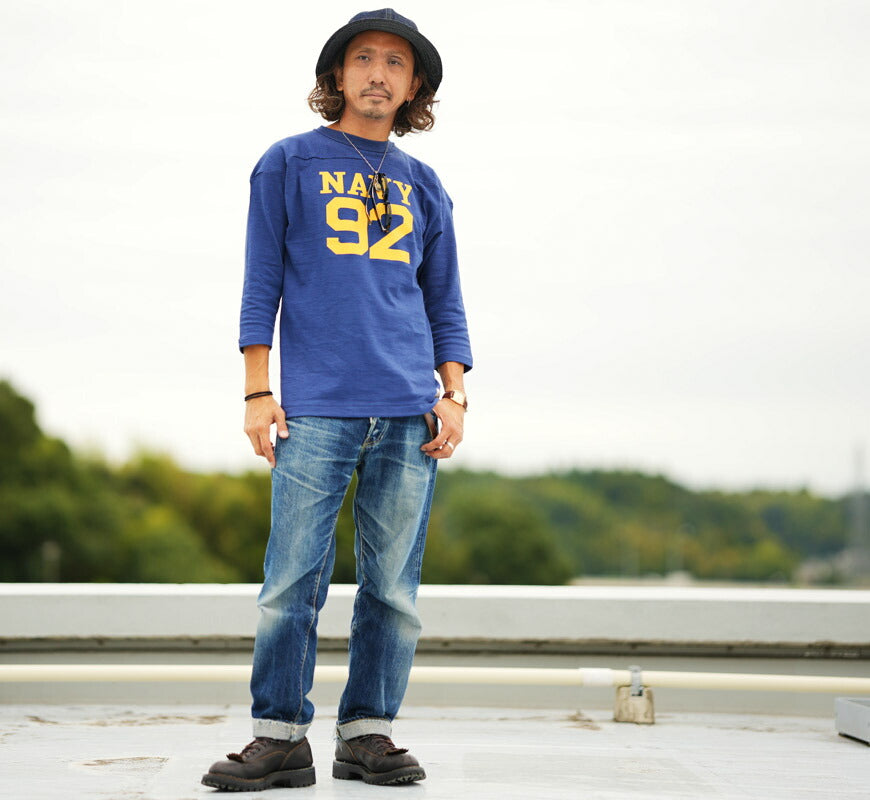 ウェアハウス WAREHOUSE Lot.4063 7分袖 Tシャツ フットボール NAVY92 【2025年秋冬新作】