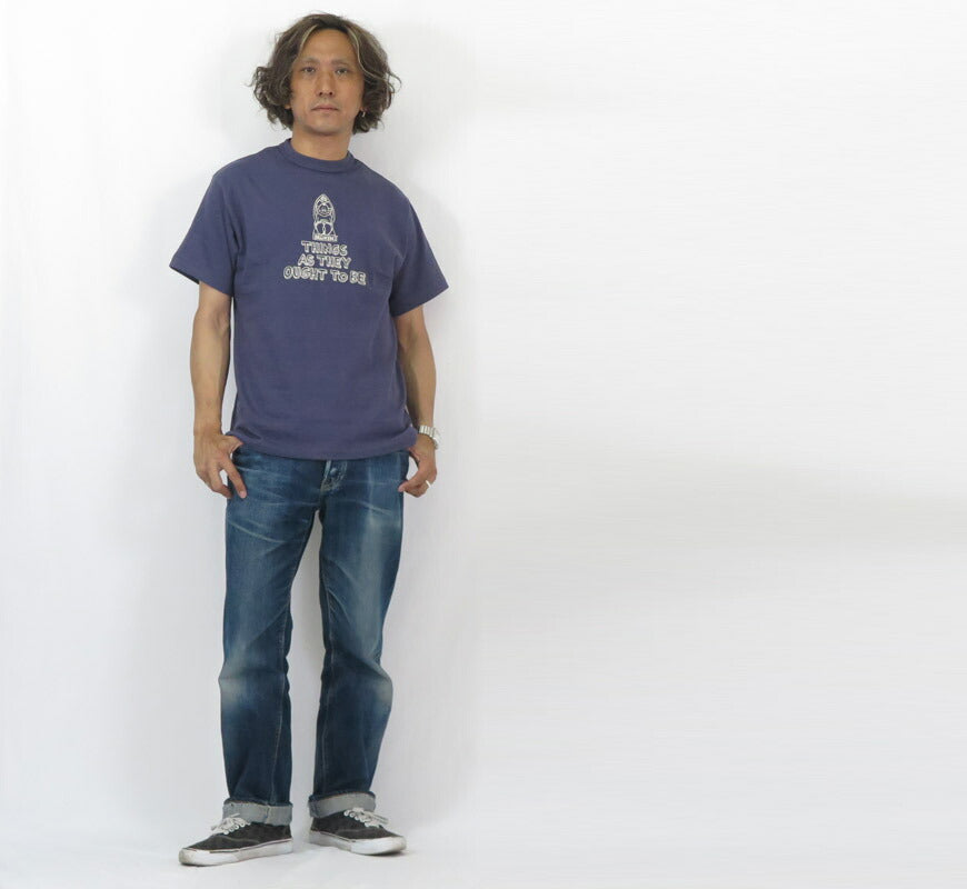 ウェアハウス WAREHOUSE × 花井 祐介 プリント 半袖 Tシャツ ビリケン THING AS THEY OUGHT TO BE シャドーボーダー ローゲージ編み WH4601【2025年春夏新作】