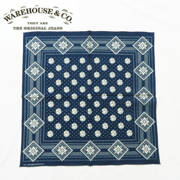 WAREHOUSE ウェアハウス セルビッジ バンダナ ジオメトリックパターン インディゴ染め SELVEDGE BANDANA GEOMETRIC PATTERN WH5244【2024-25年秋冬新作】
