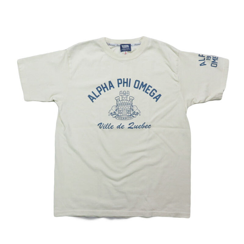 フェローズ PHERROW'S 半袖 プリント Tシャツ「ALPHA PHI OMEGA」25S-PT21【2025年春夏新作】