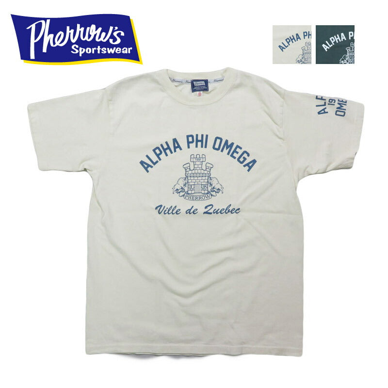 フェローズ PHERROW'S 半袖 プリントTシャツ「ALPHA PHI OMEGA」25S-PT21【2025年春夏新作】