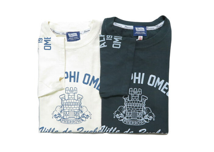 フェローズ PHERROW'S 半袖 プリント Tシャツ「ALPHA PHI OMEGA」25S-PT21【2025年春夏新作】