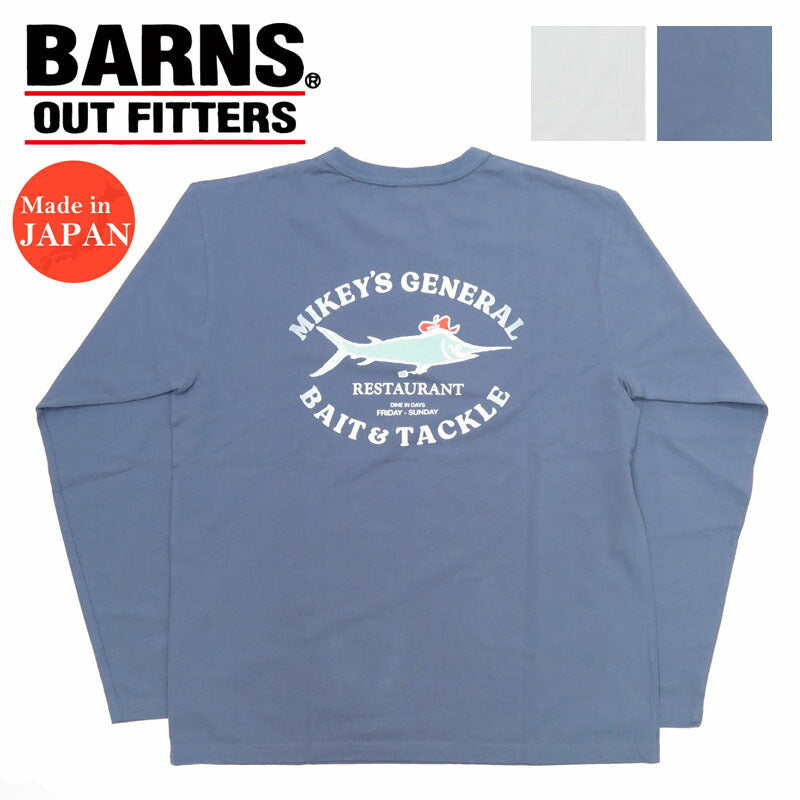 バーンズ BARNS 長袖 タフネック プリント Ｔシャツ ”Mikey's Generals” BR-24327【2024-25年秋冬新作】