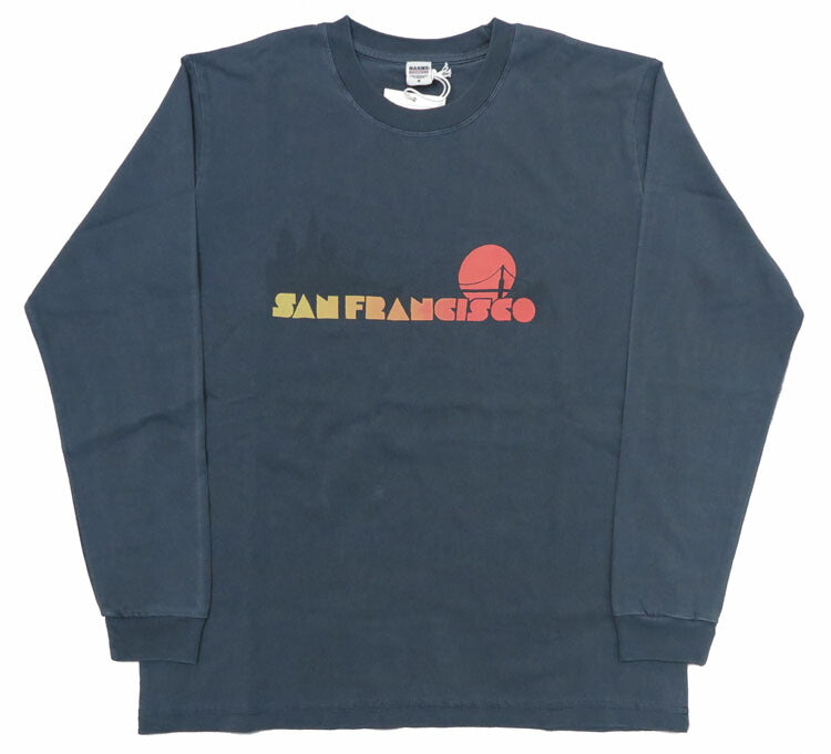 バーンズ BARNS 長袖 プリント サンフェード Tシャツ ピグメント染め "San Francisco" BR-24411【2024-25年秋冬新作】