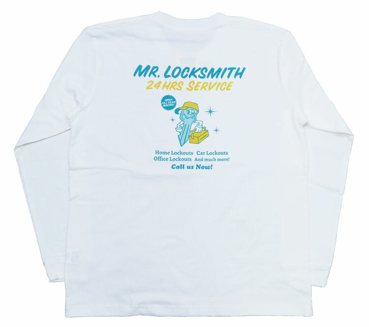 バーンズ BARNS 長袖 プリント サンフェード Tシャツ ピグメント染め "Mr.Locksmith" BR-24414【2024-25年秋冬新作】