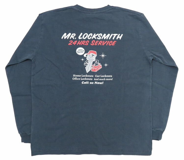 バーンズ BARNS 長袖 プリント サンフェード Tシャツ ピグメント染め "Mr.Locksmith" BR-24414【2024-25年秋冬新作】