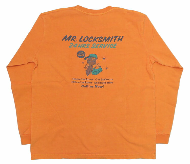 バーンズ BARNS 長袖 プリント サンフェード Tシャツ ピグメント染め "Mr.Locksmith" BR-24414【2024-25年秋冬新作】