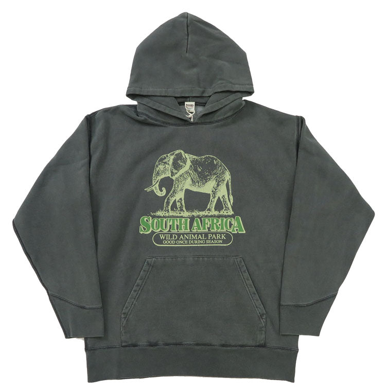 バーンズ BARNS 長袖 プルパーカー アスレチックシリーズ プリント ピグメント染め ”Wild Animal Park” BR-24446【2024-25年秋冬新作】